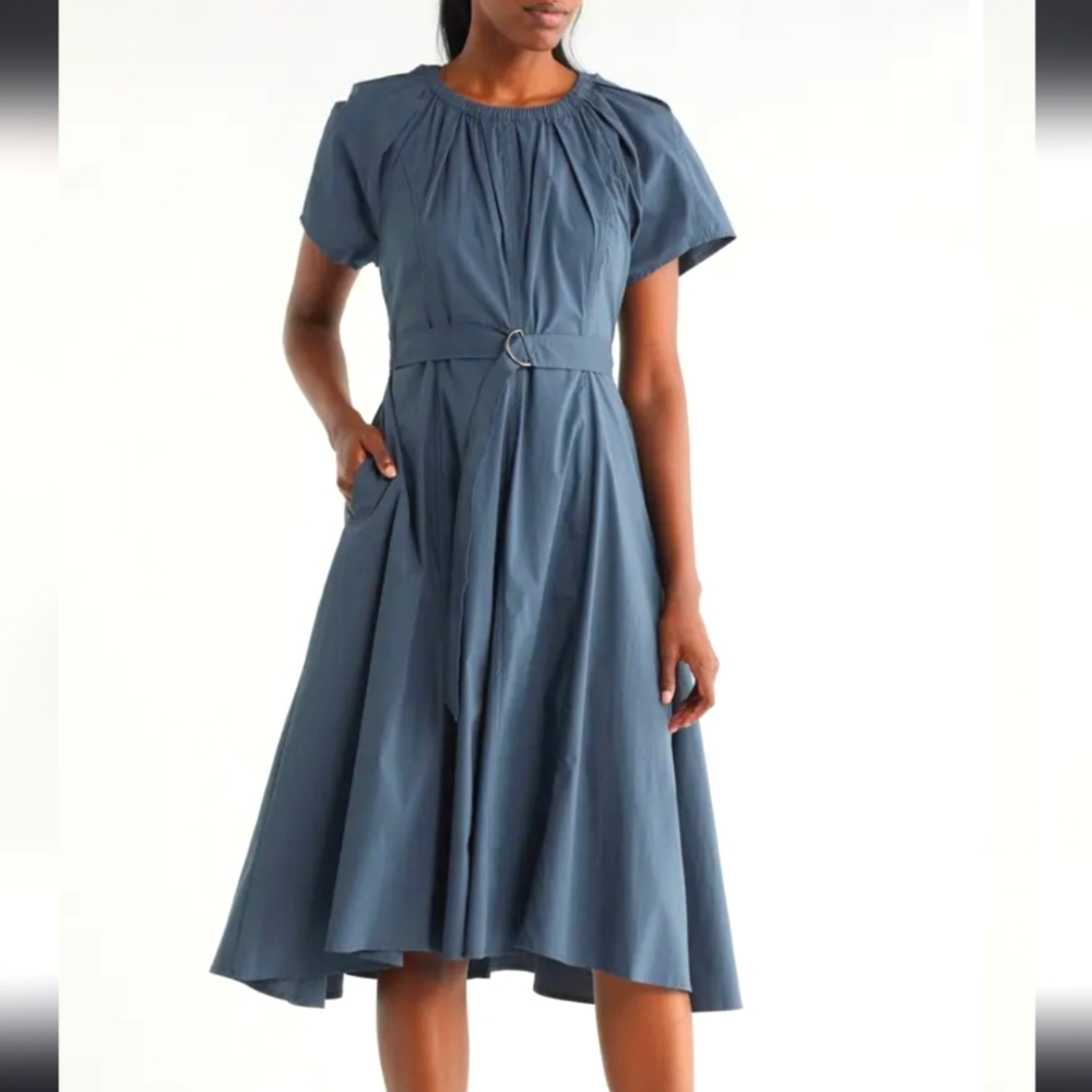 MELLODAY Belted Front Tuck Dress NAVY, Size X-Small Well Constructed Pockets